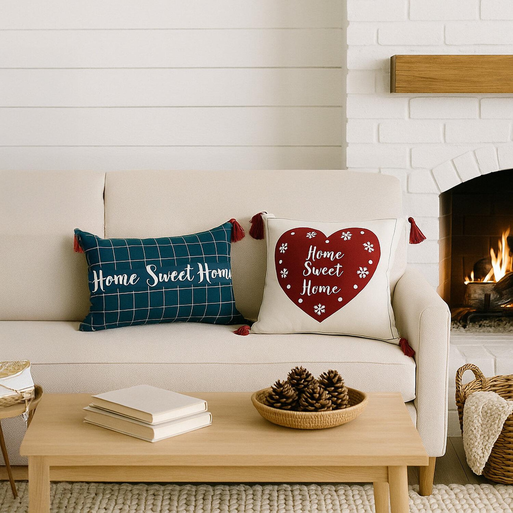 Voir la diapositive 4 : Les Ateliers du Linge Coussin imprimé en polycoton sweet home