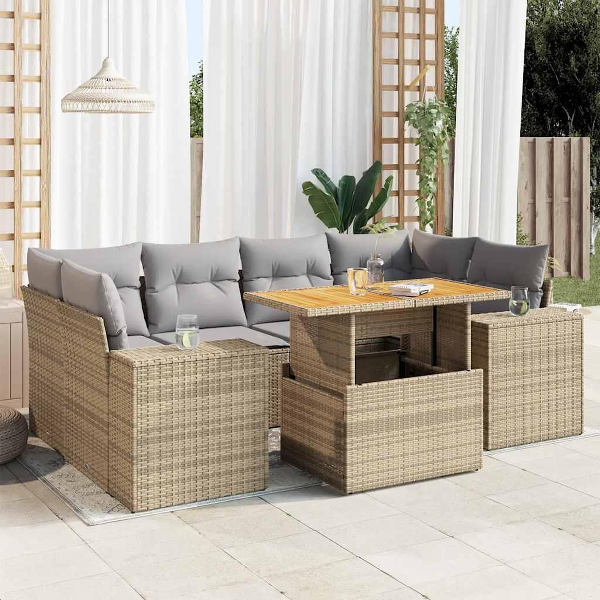 VIDAXL Salon de jardin avec coussins 7 pcs beige resine tressee