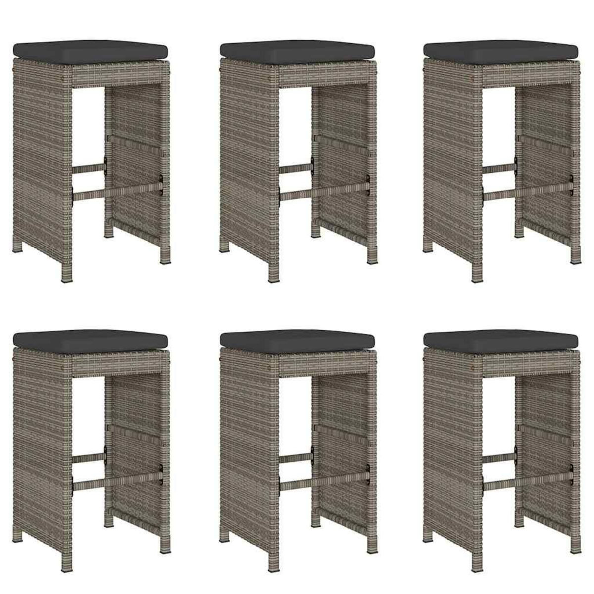 VIDAXL Tabourets de bar de jardin et coussins lot de 6 resine tressee