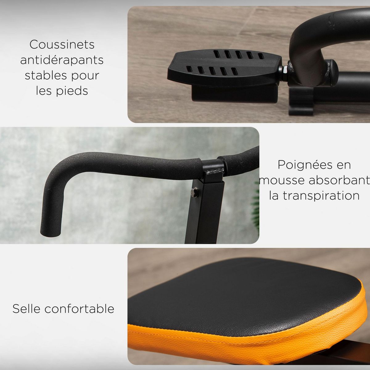 HOMCOM Appareil d'entrainement abdominal pliable -  machine d'entraînement pour abdominaux bras jambes dos et fessiers - selle réglable - acier PU noir orange