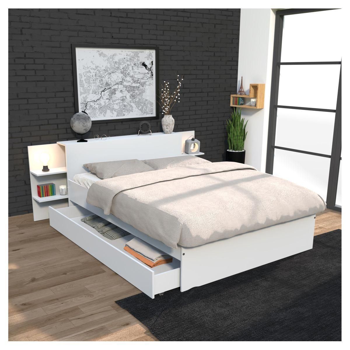 Lit adulte 140 x 190 cm + 1 tiroir  AXEL