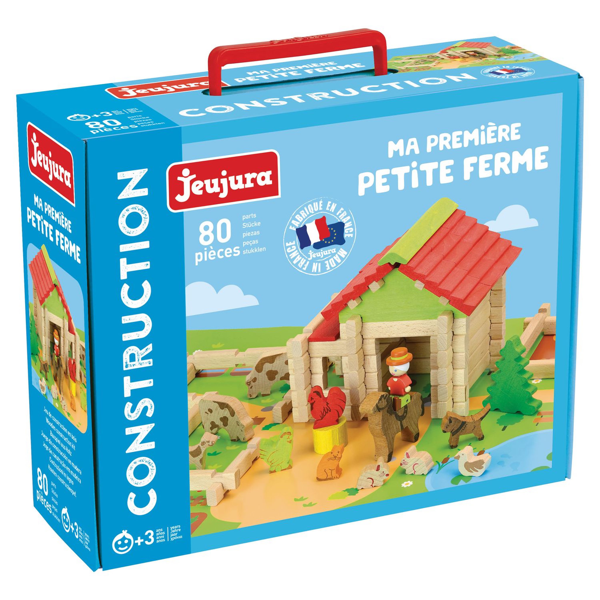 JEUJURA Jeu de construction - Ma première petite ferme - 80 pièces 