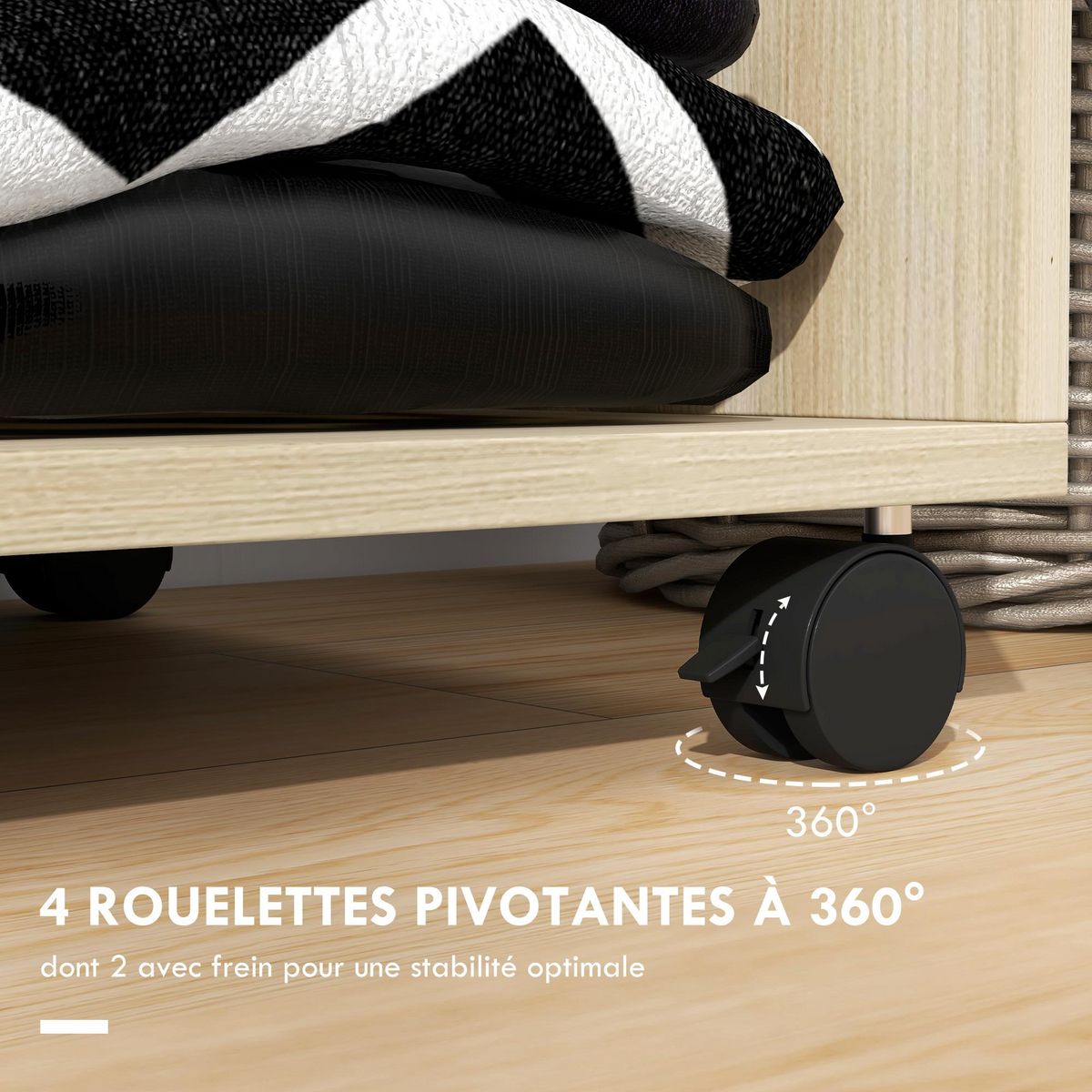 HOMCOM Armoire penderie étagère 2 niches penderie 4 roulettes pivotantes dim. 60L x 40l x 128H cm coloris chêne clair