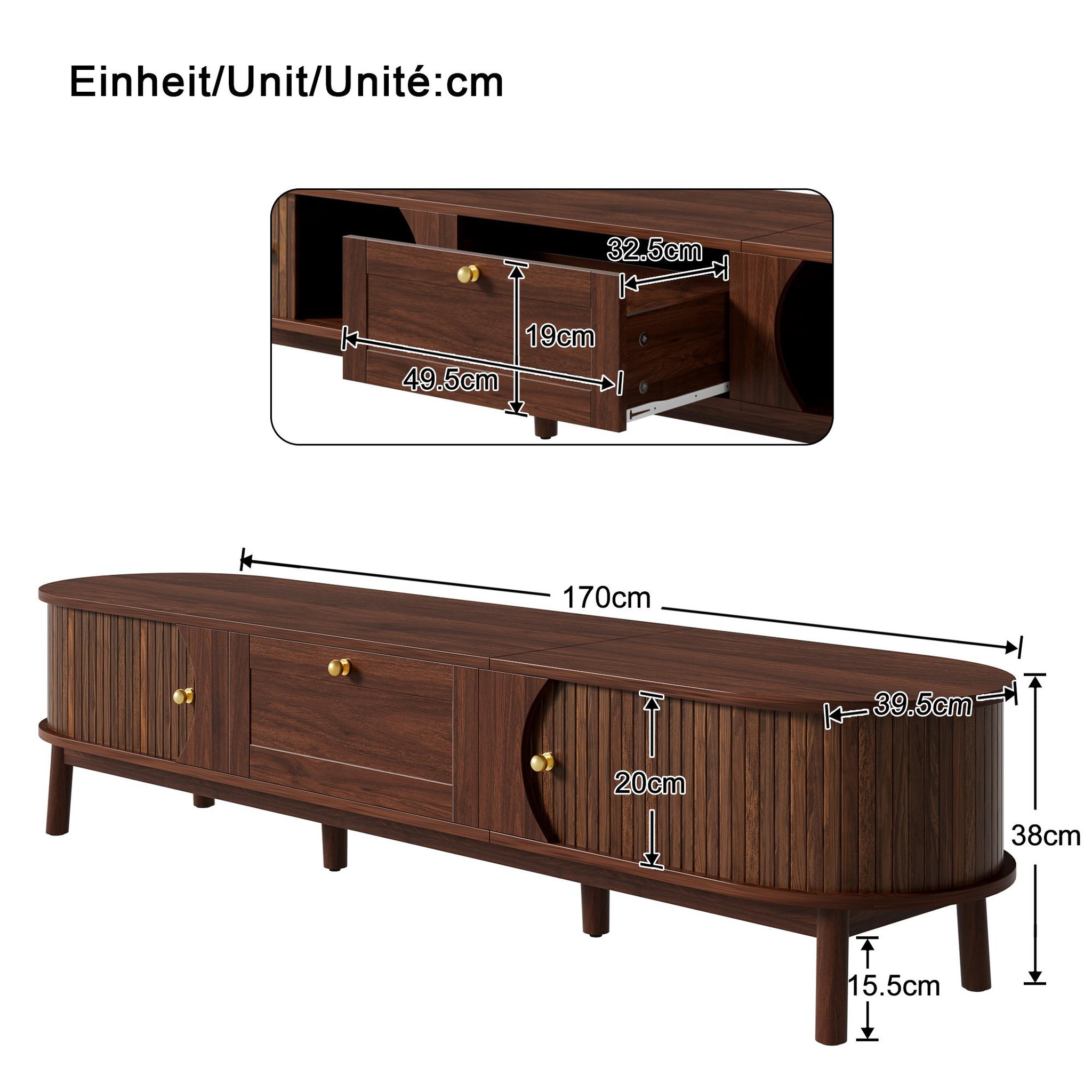 Voir la diapositive 3 : MERAX Meuble tv noyer 170 cm mdf