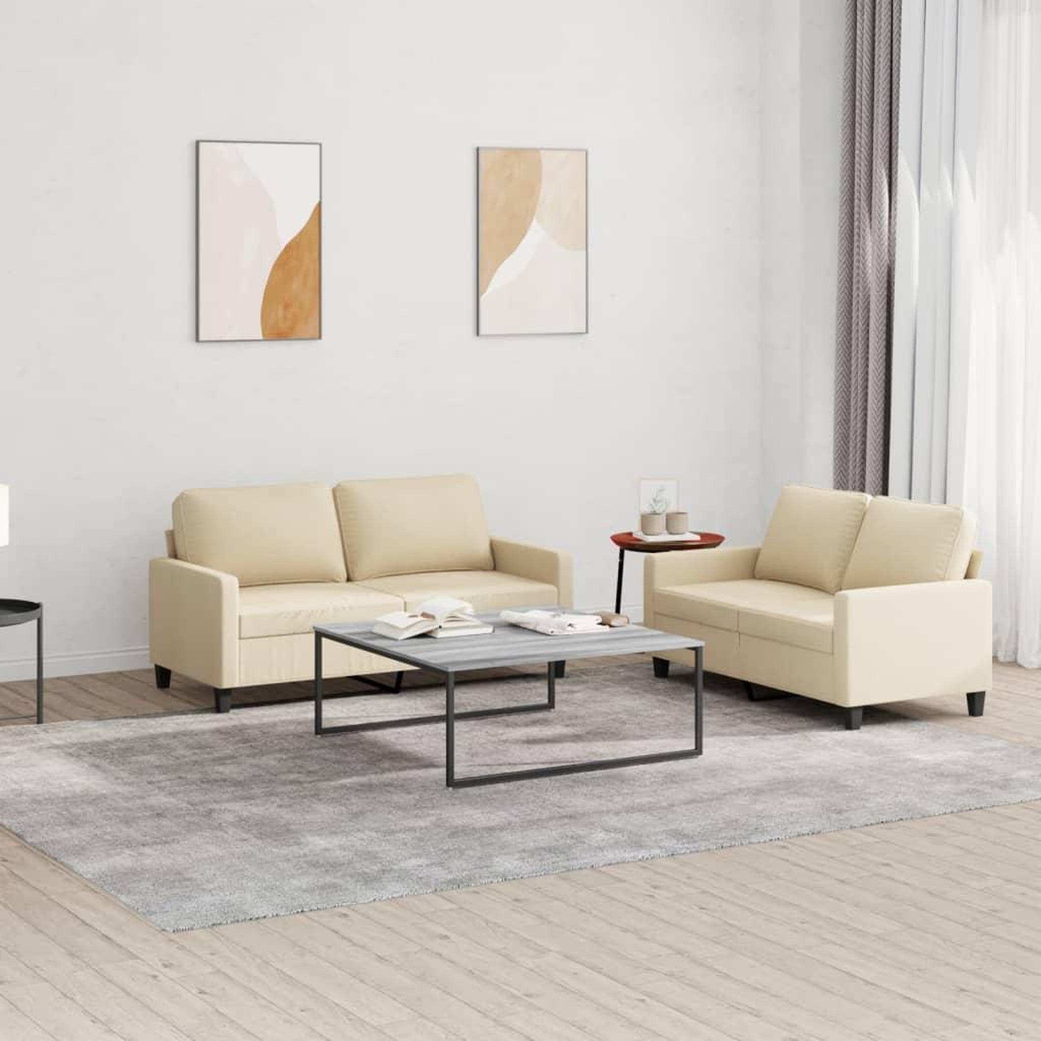 VIDAXL Ensemble de canapes 2 pcs avec coussins Creme Tissu