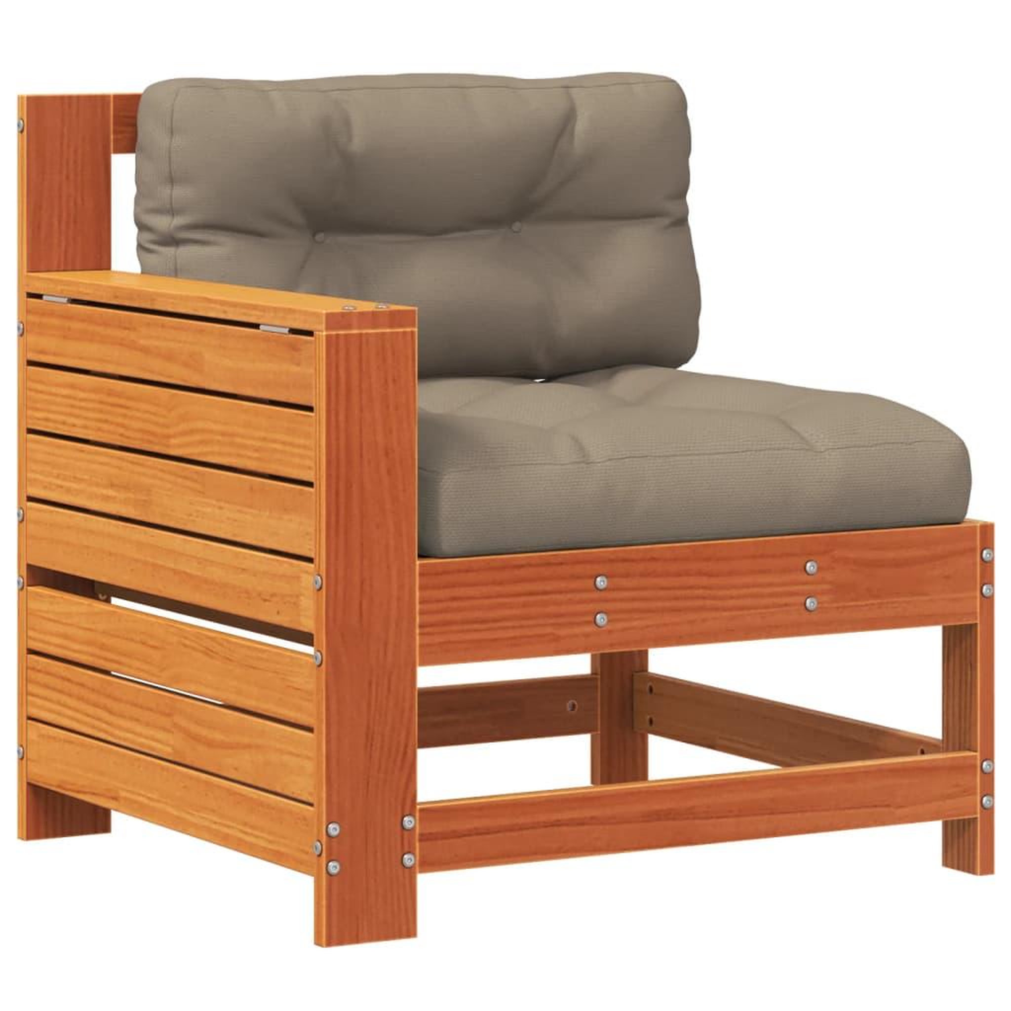 Voir la diapositive 2 : VIDAXL Canape de jardin accoudoir coussins cire marron bois pin massif