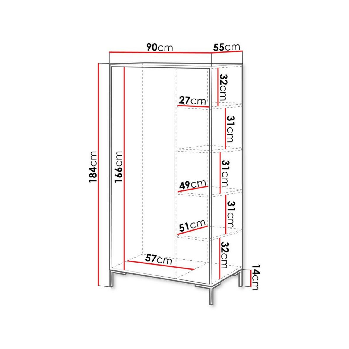 BEST MOBILIER Cambridge - armoire - effet bois et noir - 184x90 cm