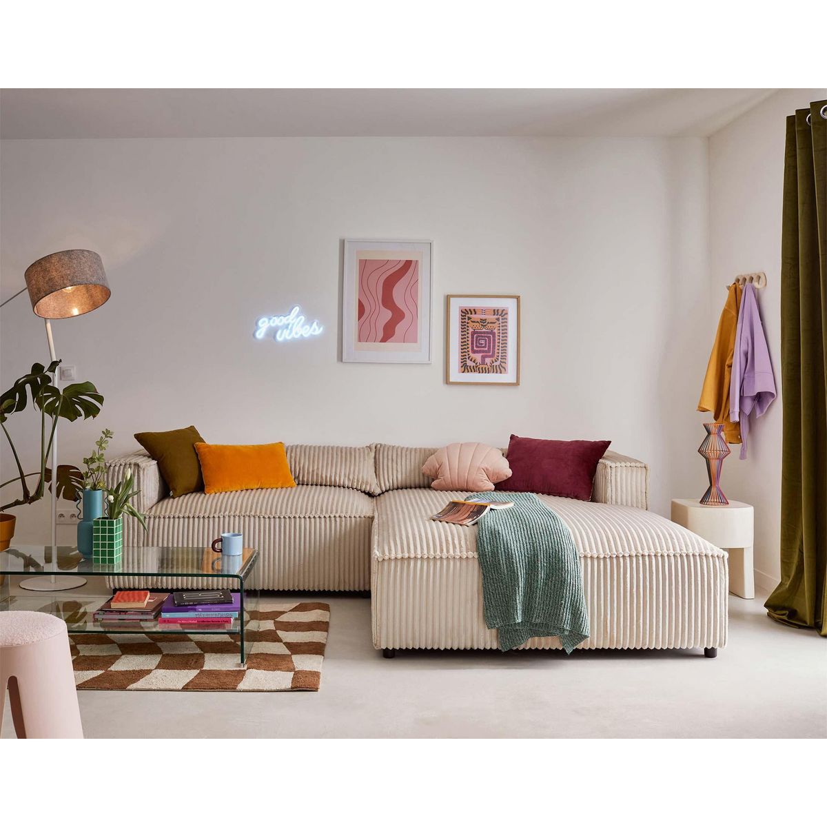 LISA DESIGN Ela - canapé d'angle droit - 4 places - en velours côtelé grosses côtes