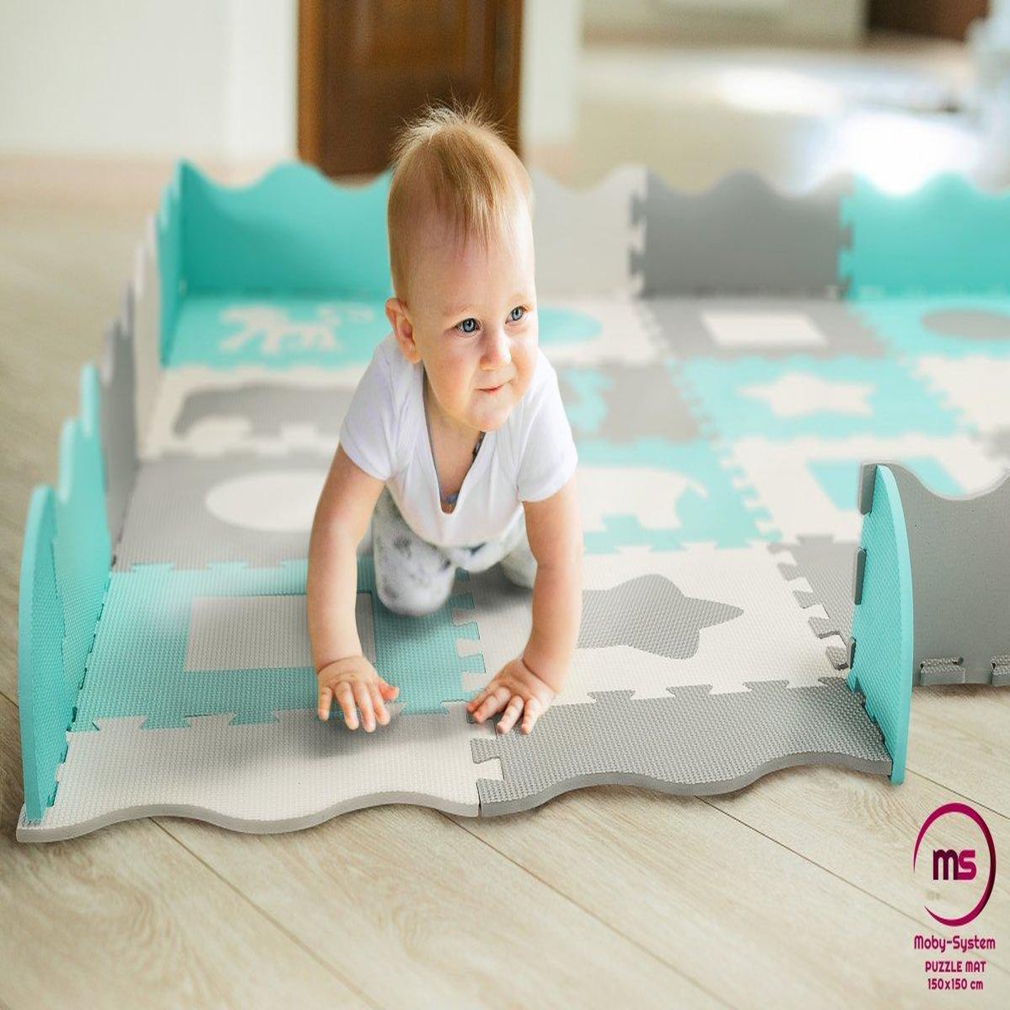 Voir la diapositive 2 : MOBY SYSTEM Tapis Puzzle en Mousse EVA 150 x 150 cm, 16 Pièces avec Formes Géométriques et Animaux