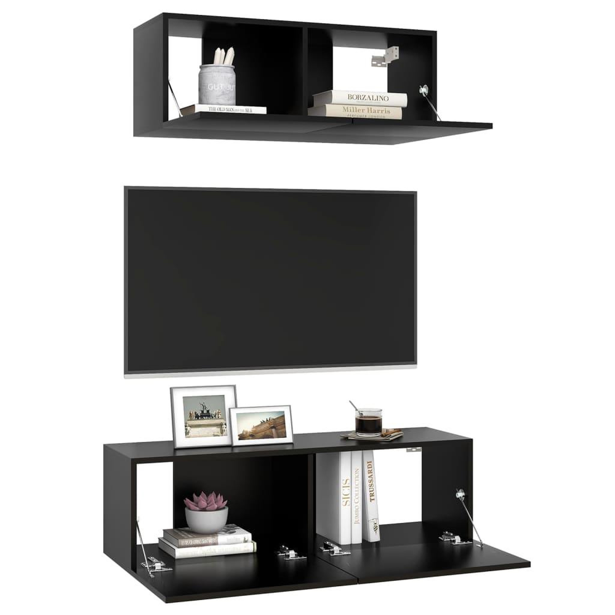 Voir la diapositive 3 : VIDAXL Ensemble de meuble TV 2 pcs Noir Bois d'ingenierie