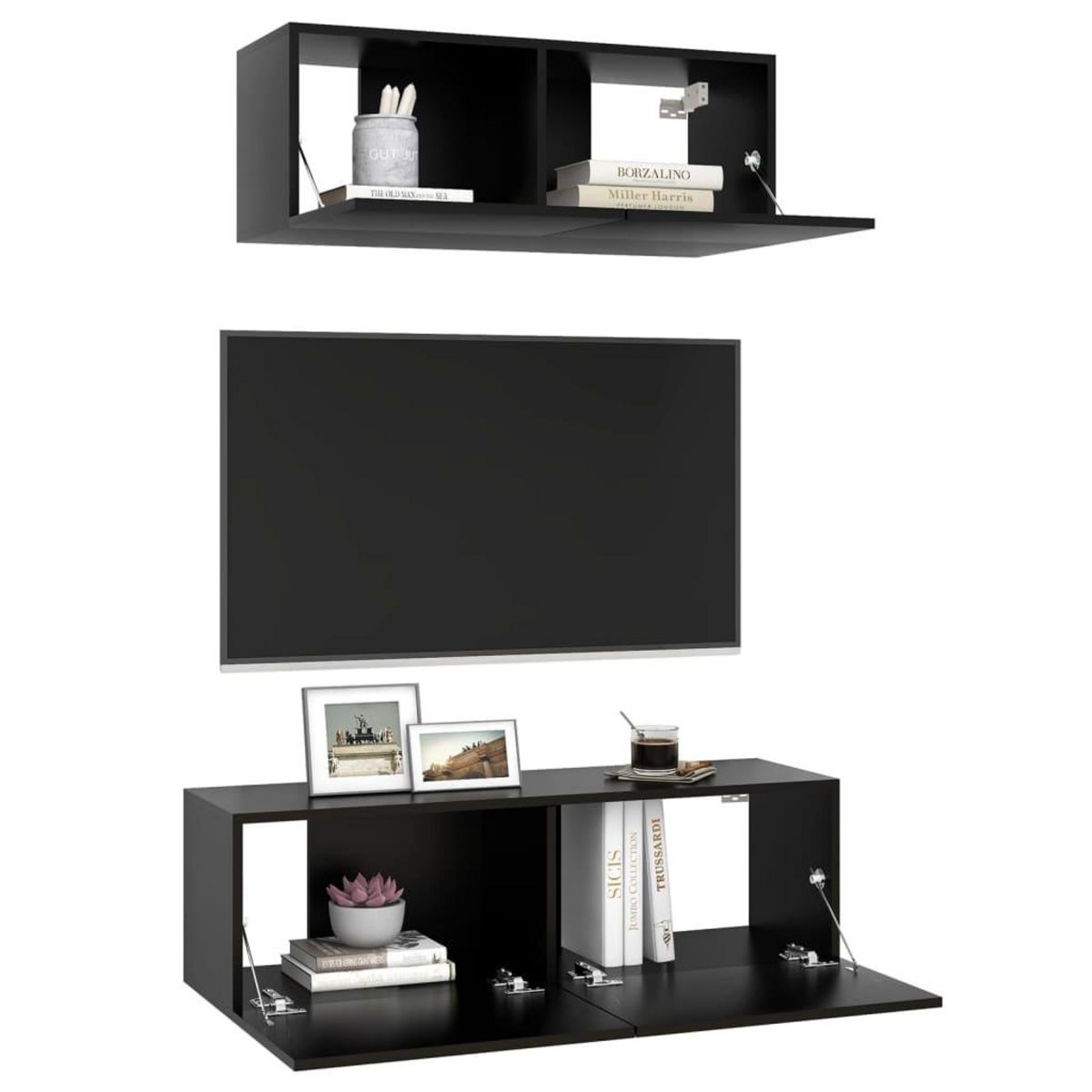 VIDAXL Ensemble de meuble TV 2 pcs Noir Bois d'ingenierie