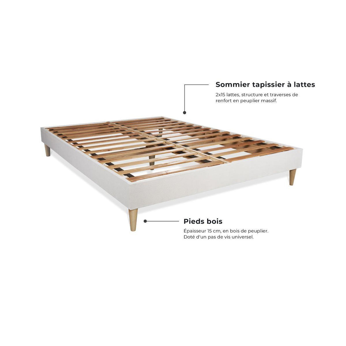 SEPTNUITS Pack matelas + sommier kit blanc Memo Zen Mousse à mémoire de forme MAXI épaisseur + Couette + 2 oreillers