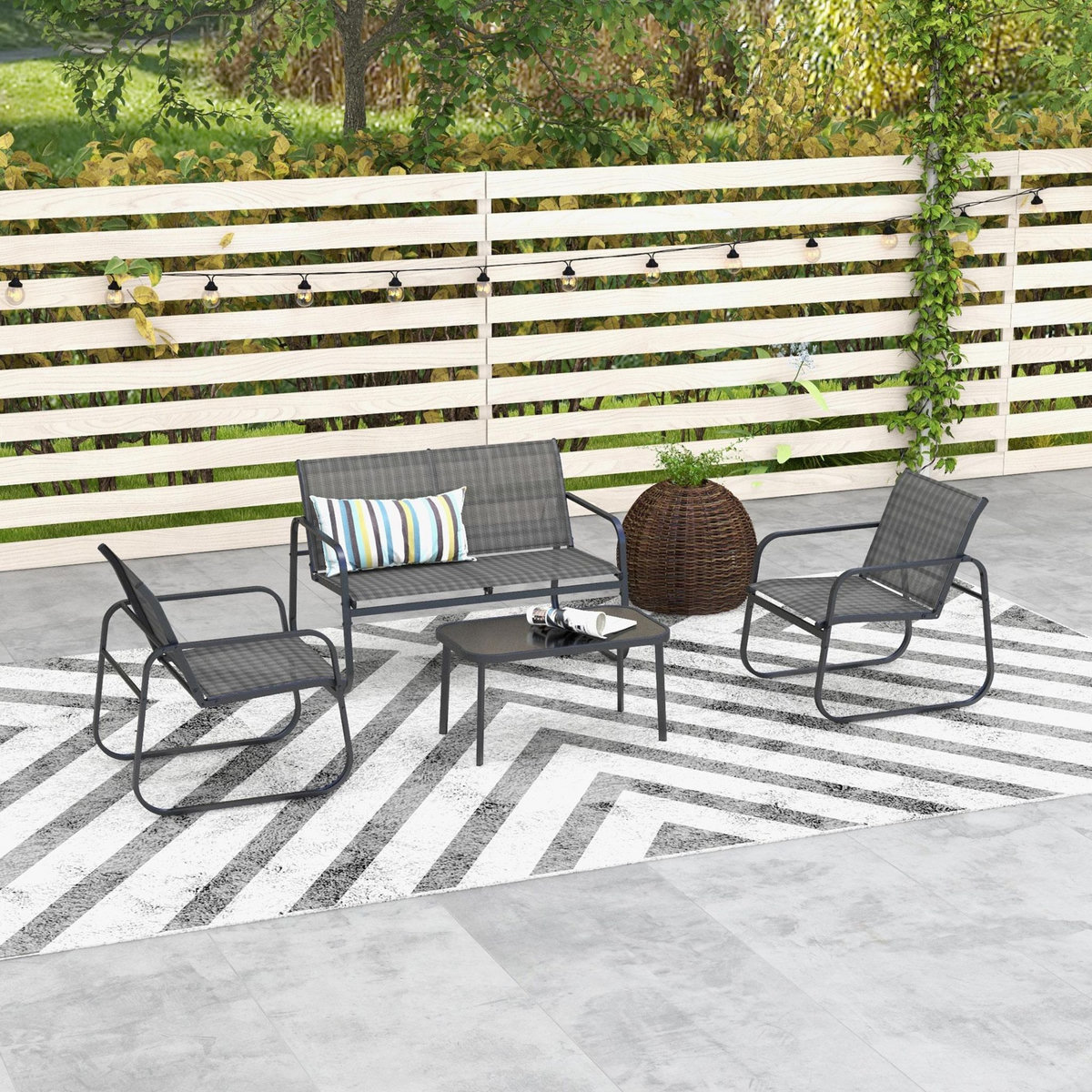 OUTSUNNY Ensemble salon de jardin 2 fauteuils canapé 2 places table basse