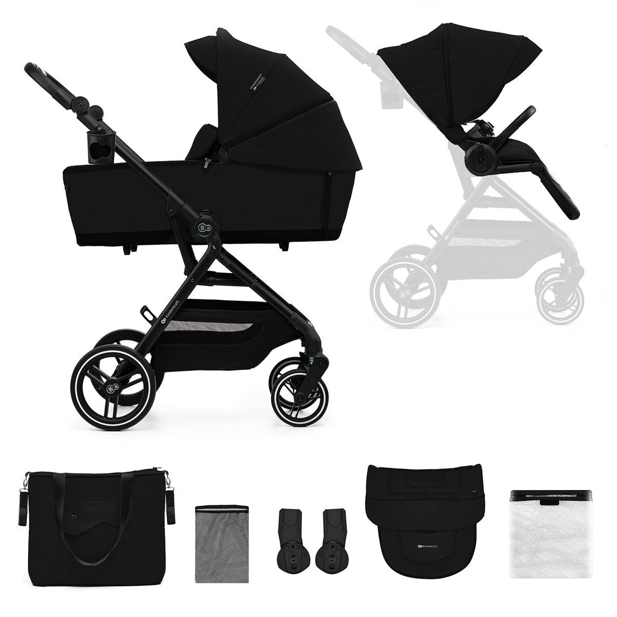KINDERKRAFT Poussette 2 en 1 avec nacelle YOXI, roues anti-crevaison et accessoires