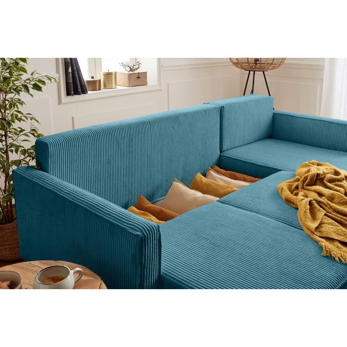 LISA DESIGN Charlie - canapé d'angle réversible - 4 places - convertible avec coffre - en velours côtelé