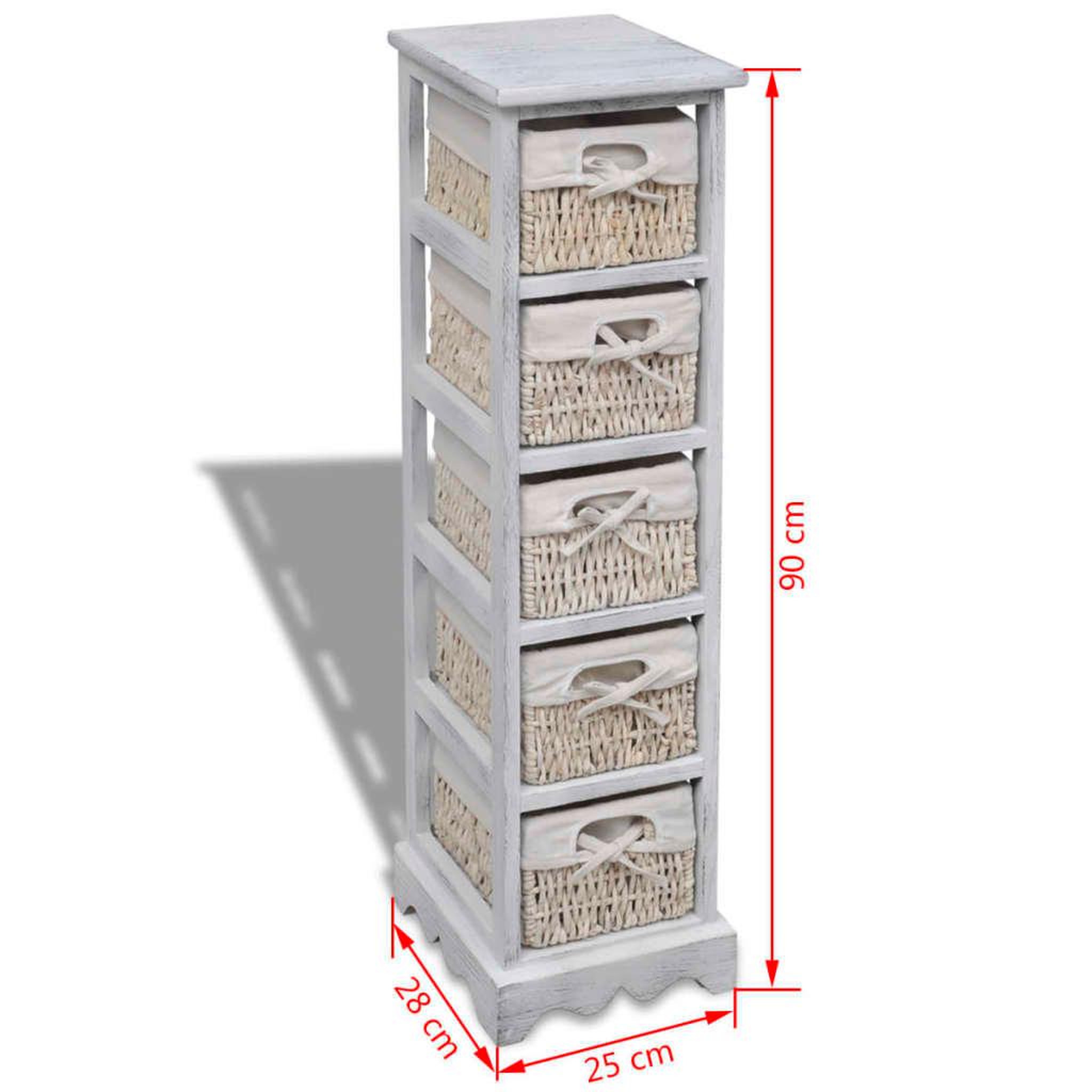 Voir la diapositive 6 : VIDAXL Etagere de rangement en bois 5 paniers en tissage Blanc