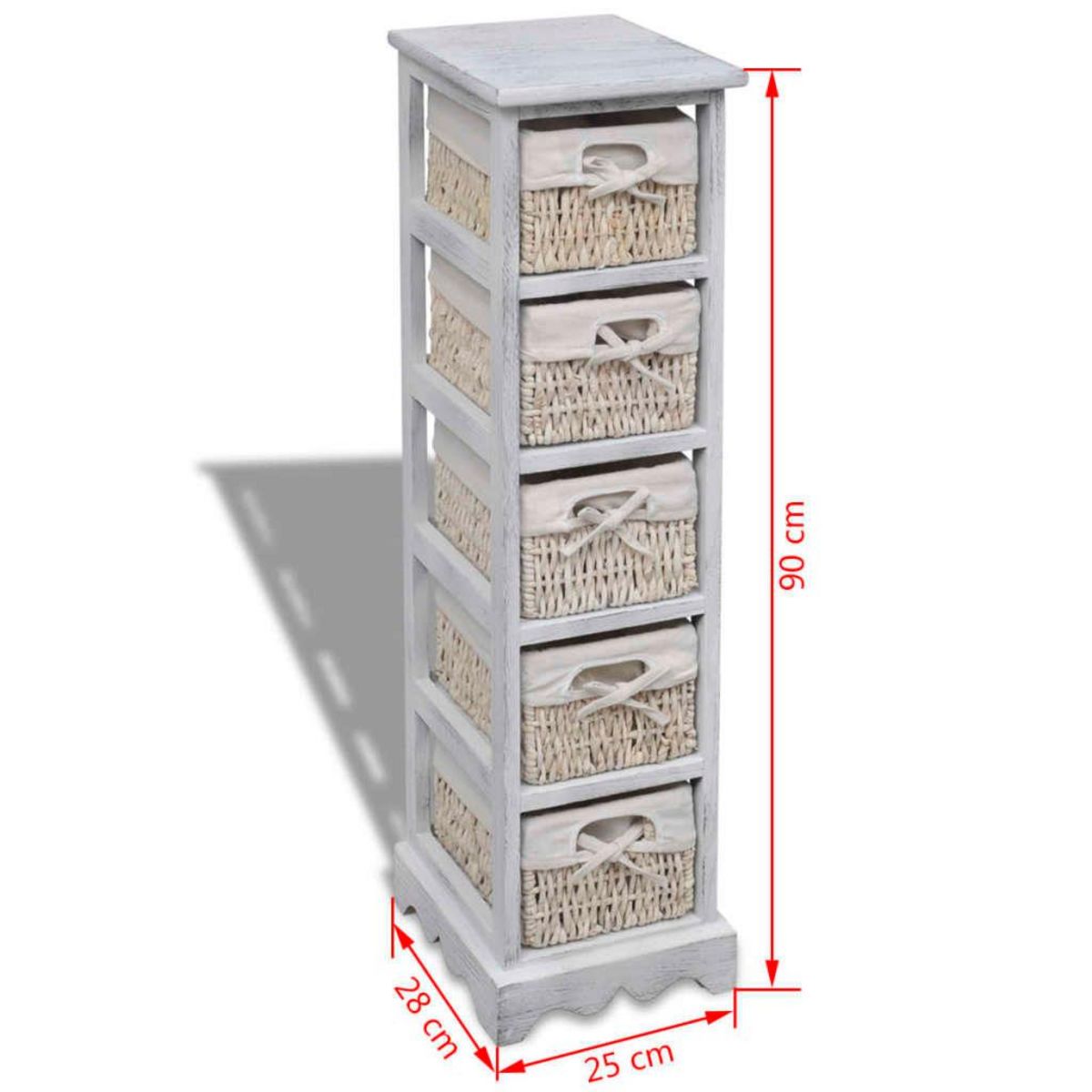 VIDAXL Etagere de rangement en bois 5 paniers en tissage Blanc