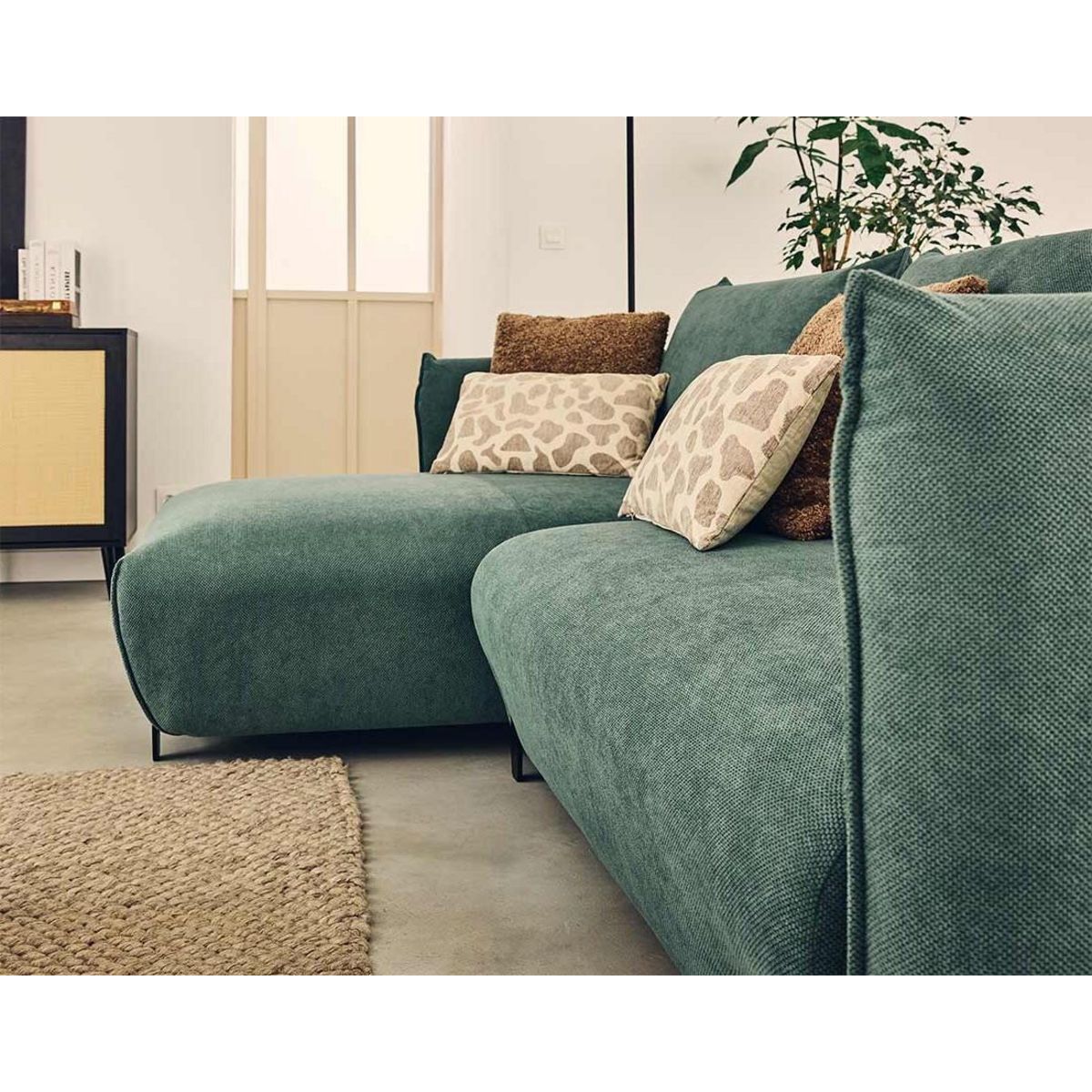 LISA DESIGN Gianni - canapé d'angle gauche 4 places convertible avec coffre en tissu