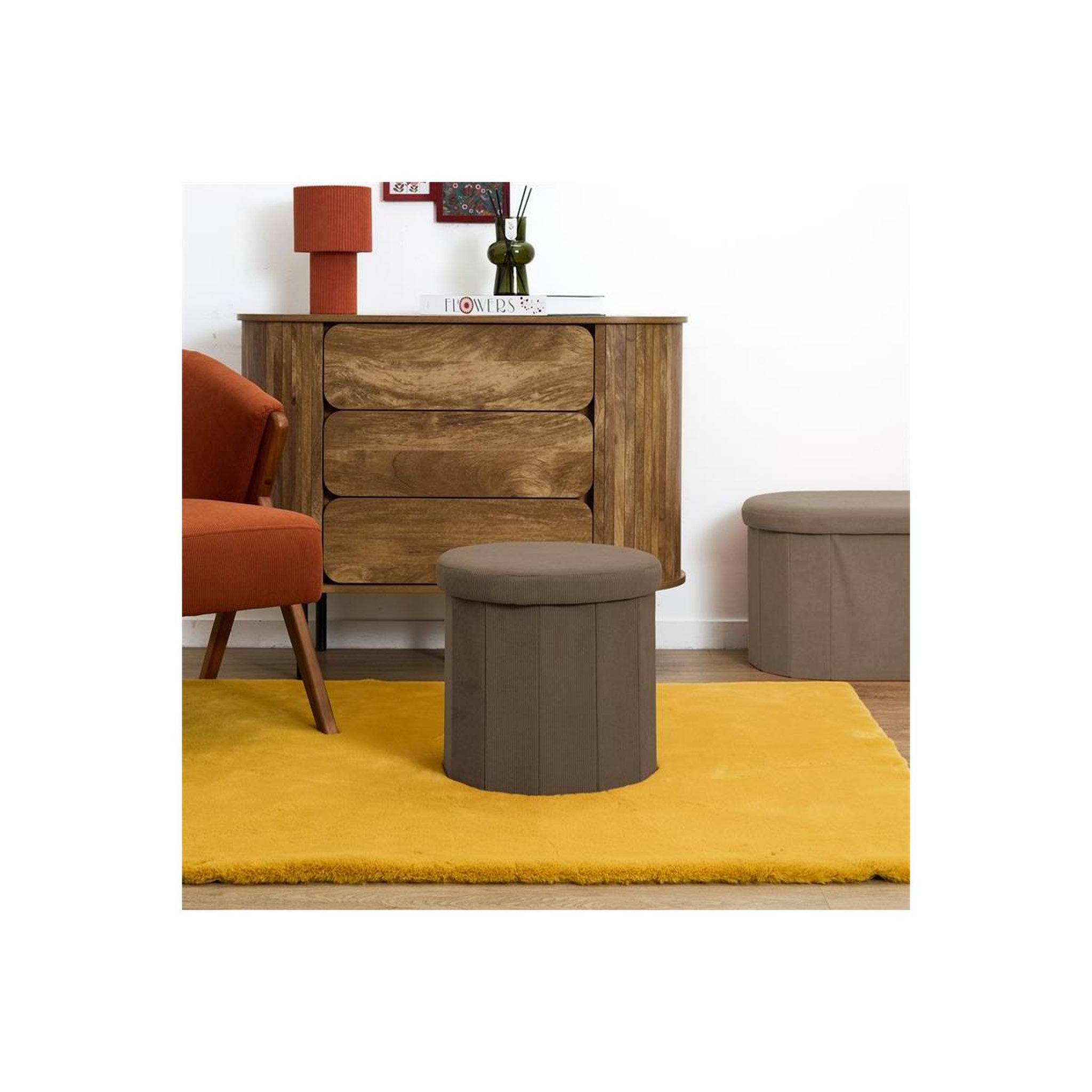 Voir la diapositive 5 : The Home Deco Factory Pouf coffre pliable côtelé  jules  38cm taupe