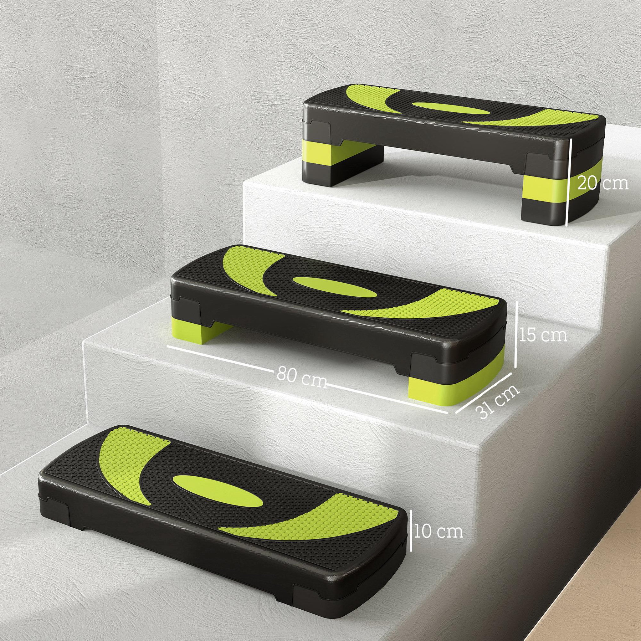 Voir la diapositive 3 : HOMCOM Stepper fitness aérobic hauteur réglable surface antidérapante 80 x 31 x 20 cm noir vert