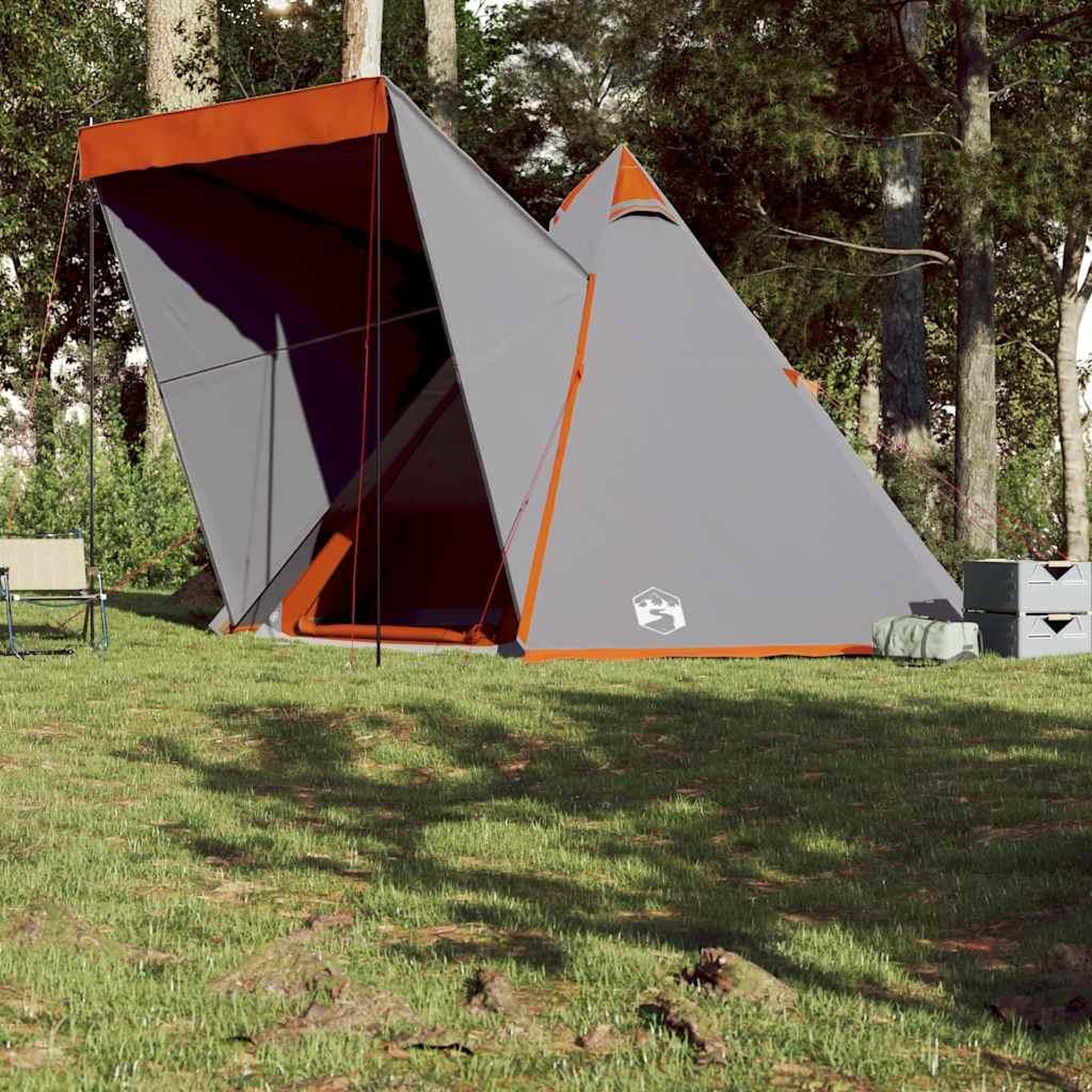 Voir la diapositive 4 : VIDAXL Tente familiale tipi 6 personnes gris et orange impermeable