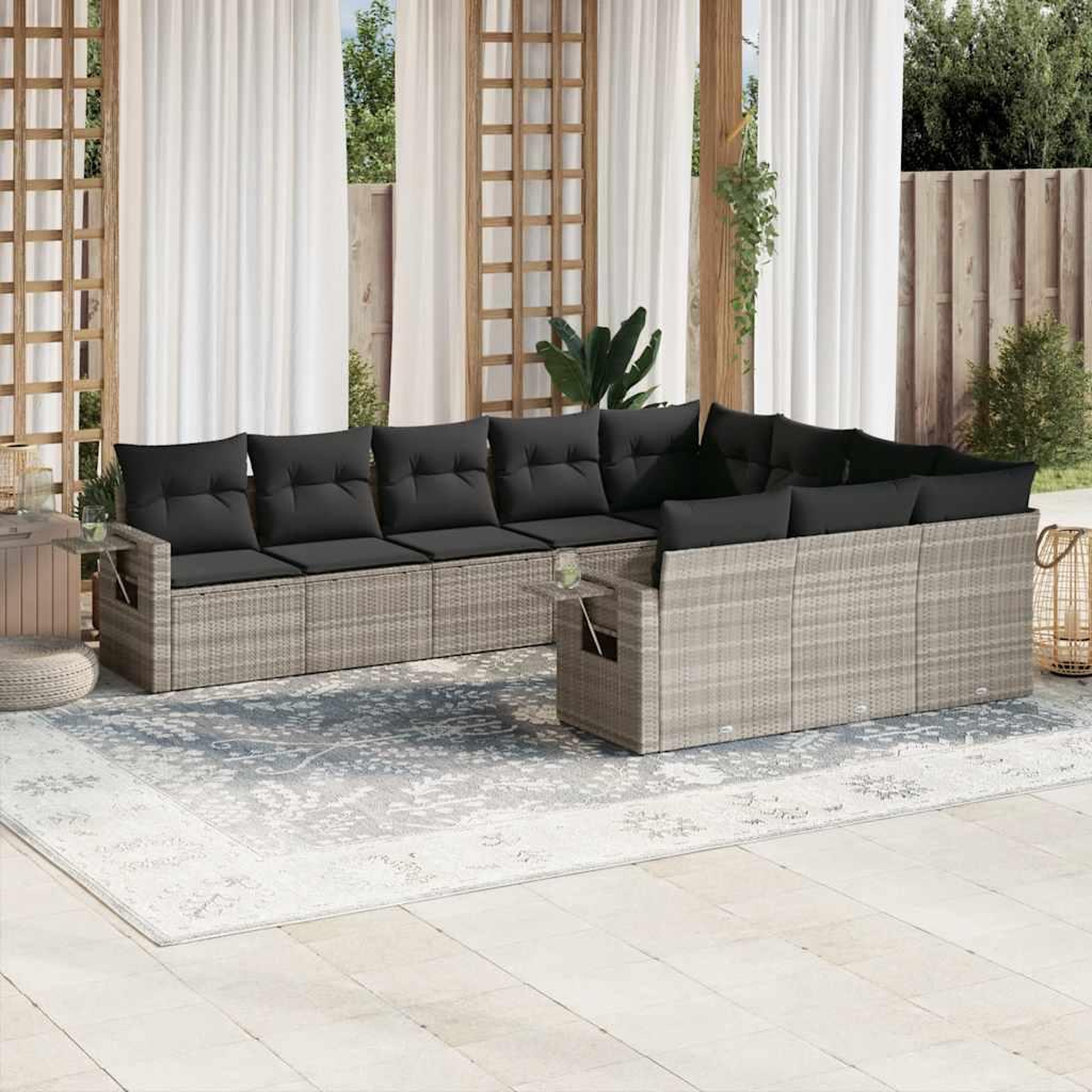 VIDAXL Salon de jardin avec coussins 10 pcs gris clair resine tressee