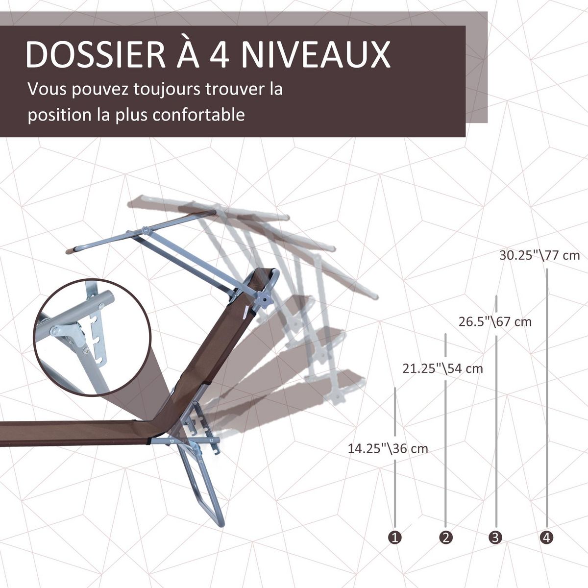 OUTSUNNY Transat bain de soleil pliable grand confort dossier et pare-soleil réglable multi-positions chocolat