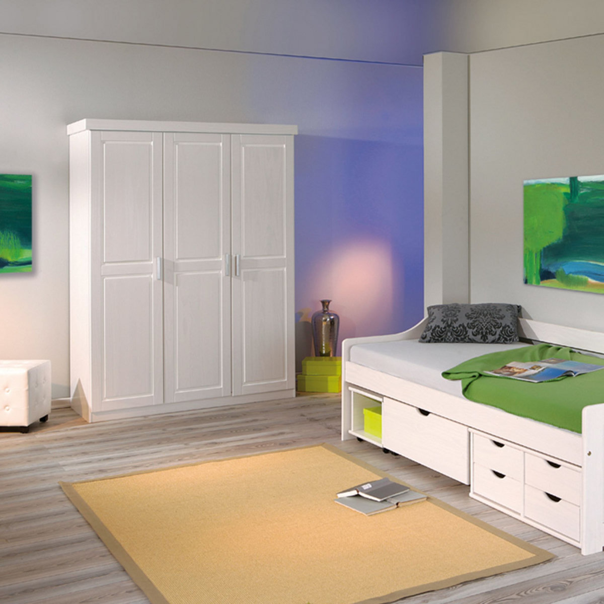 Armoire penderie blanche en pin massif - MAGNUS