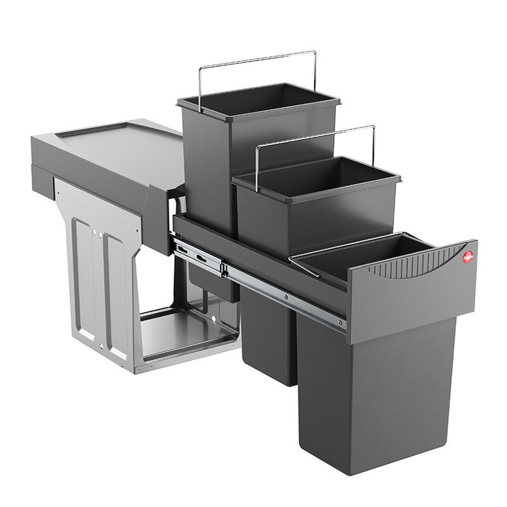 Voir la diapositive 2 : HAILO Poubelle de cuisine tri sélectif 3 bacs encastrable sous évier 30l (10+10+10) hailo as terzett