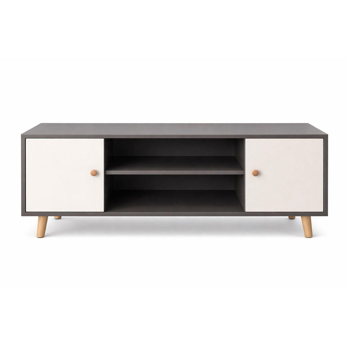 TOILINUX Meuble TV design Samy - L. 120 x H. 50 cm - Blanc et gris foncé