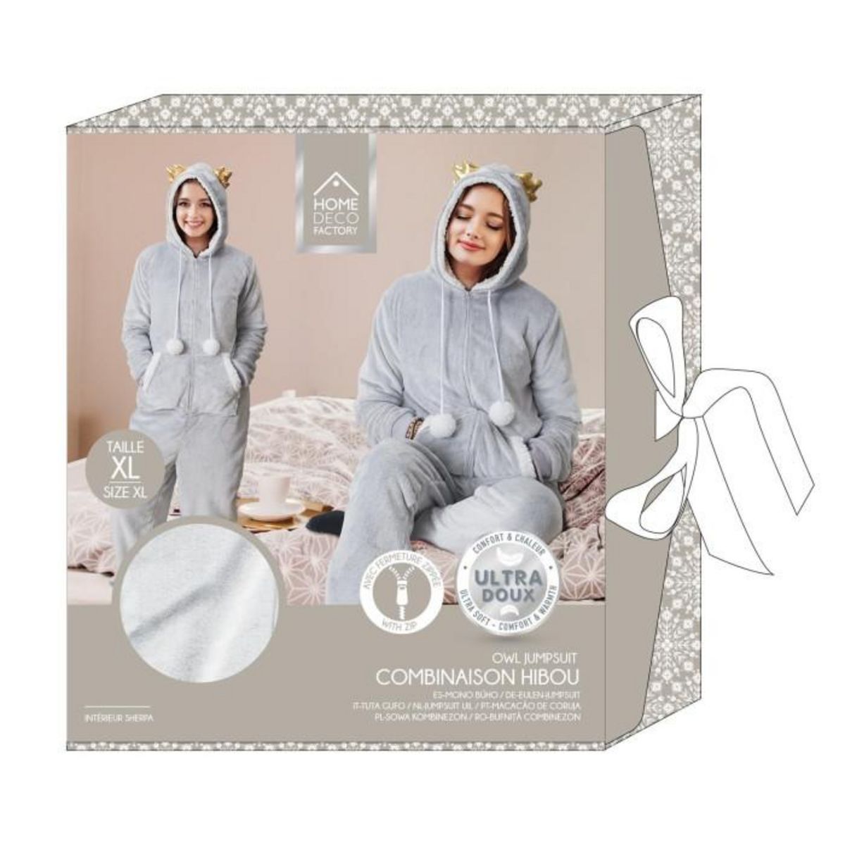 Paris Prix Combinaison Pyjama Adulte  Hibou  Gris