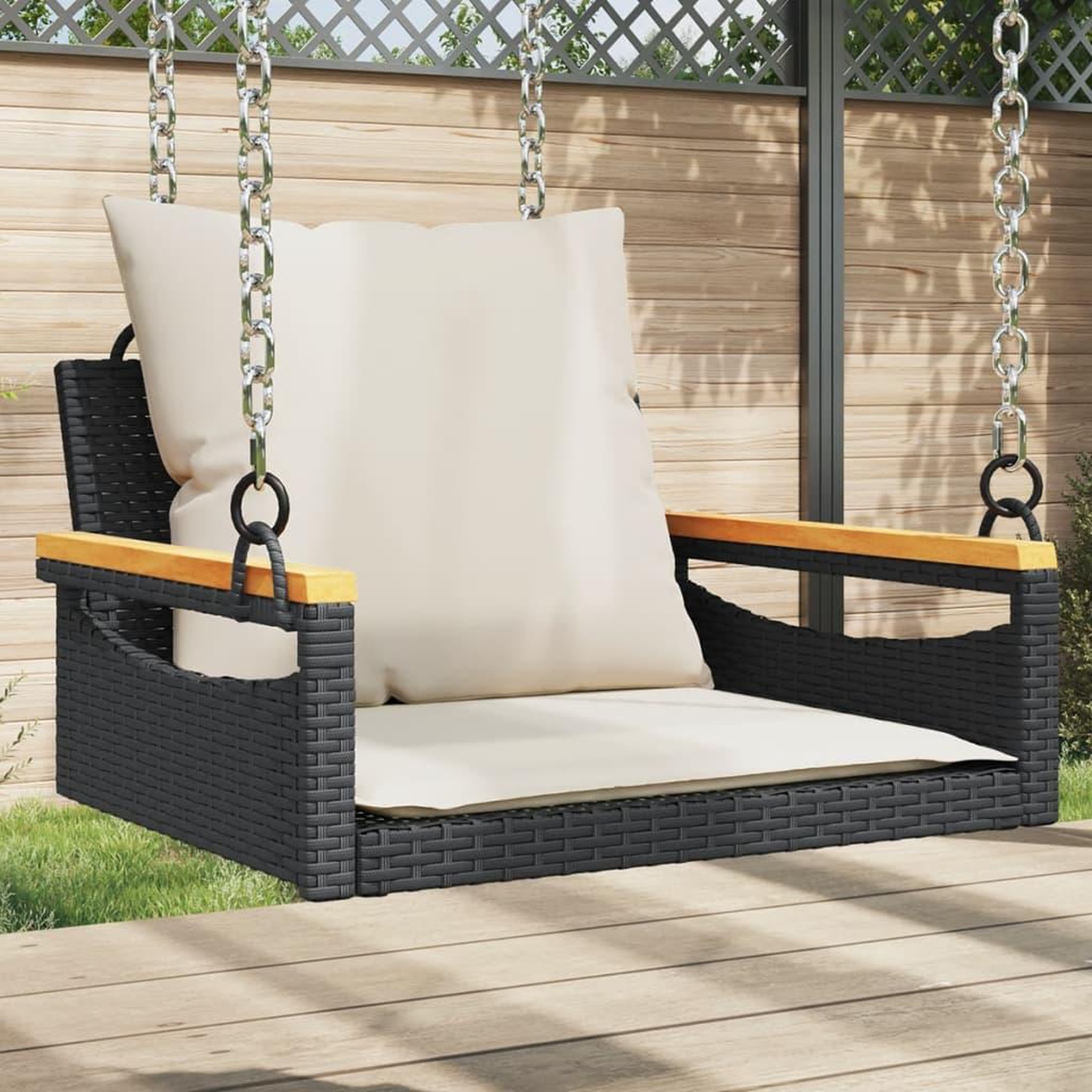 VIDAXL Balancelle avec coussins noir 63x62x40 cm resine tressee