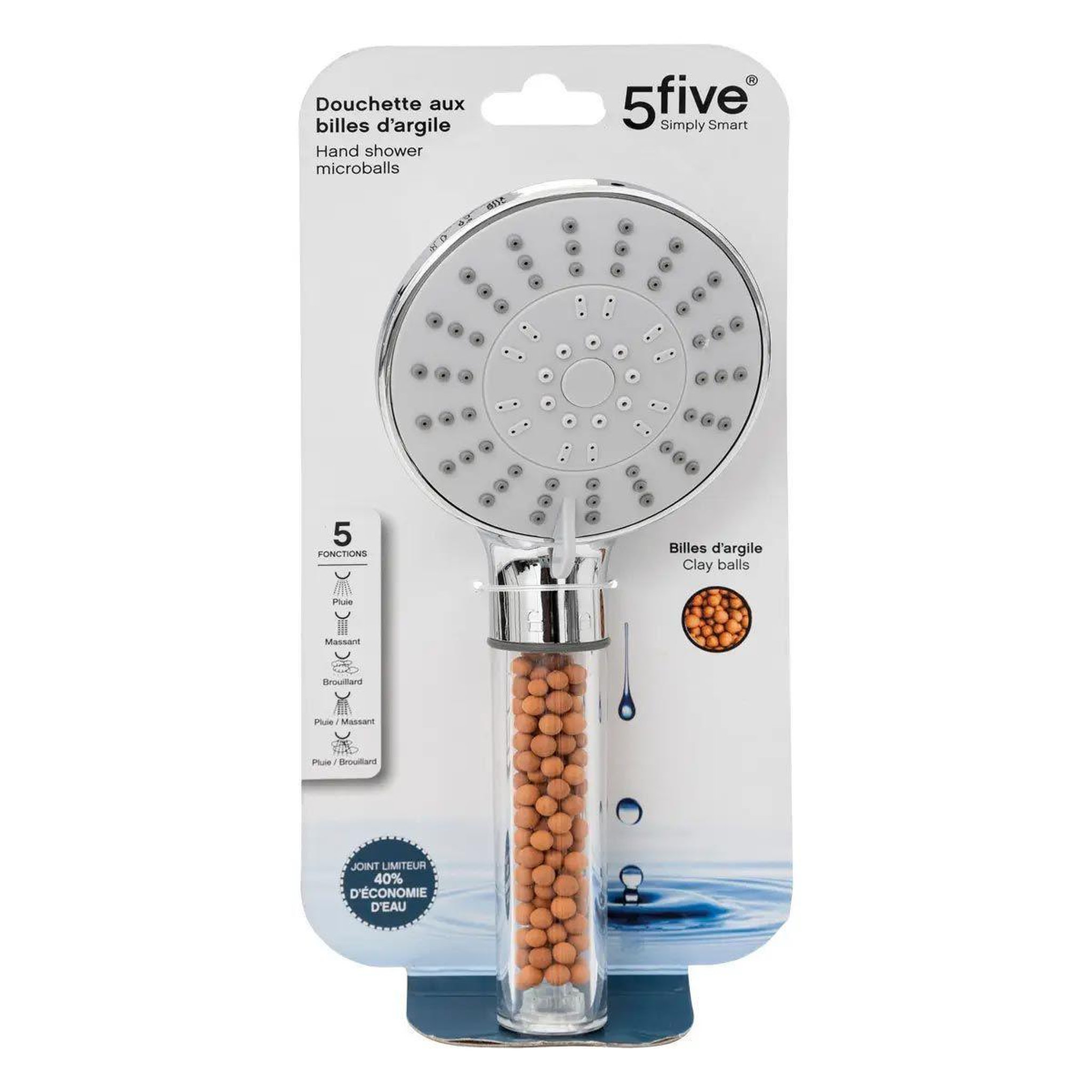 Voir la diapositive 4 : FIVE Douchette 5 fonctions  billes  11cm transparent