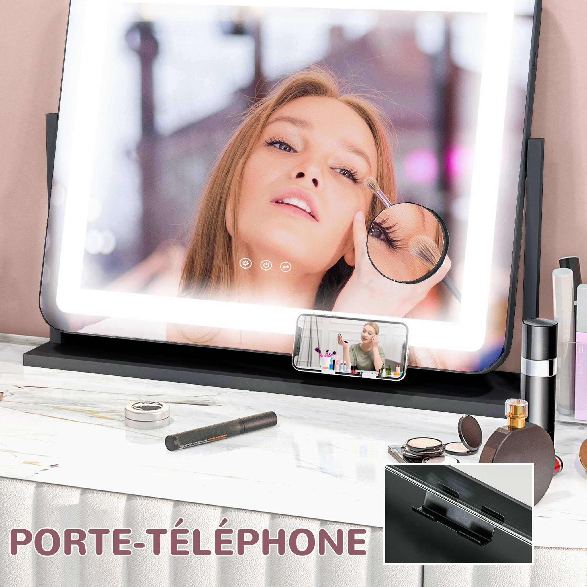 Voir la diapositive 5 : HOMCOM Miroir lumineux led 3 modes d'éclairage grossissement 10x rotation à 360° port charge usb