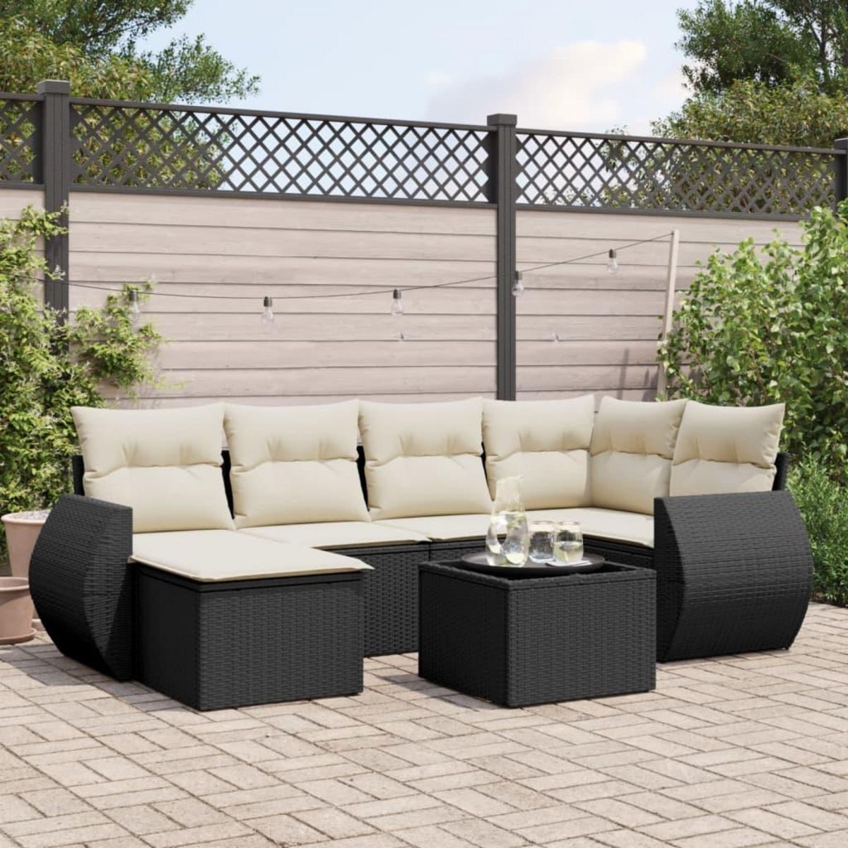 VIDAXL Salon de jardin 7 pcs avec coussins noir resine tressee