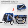 Voir la diapositive 5 : PAWHUT Remorque vélo pour chien animaux pliable 8 réflecteurs drapeau barre attelage inclus acier polyester imperméable max. 30 Kg 130L x 73l x 90H cm bleu blanc