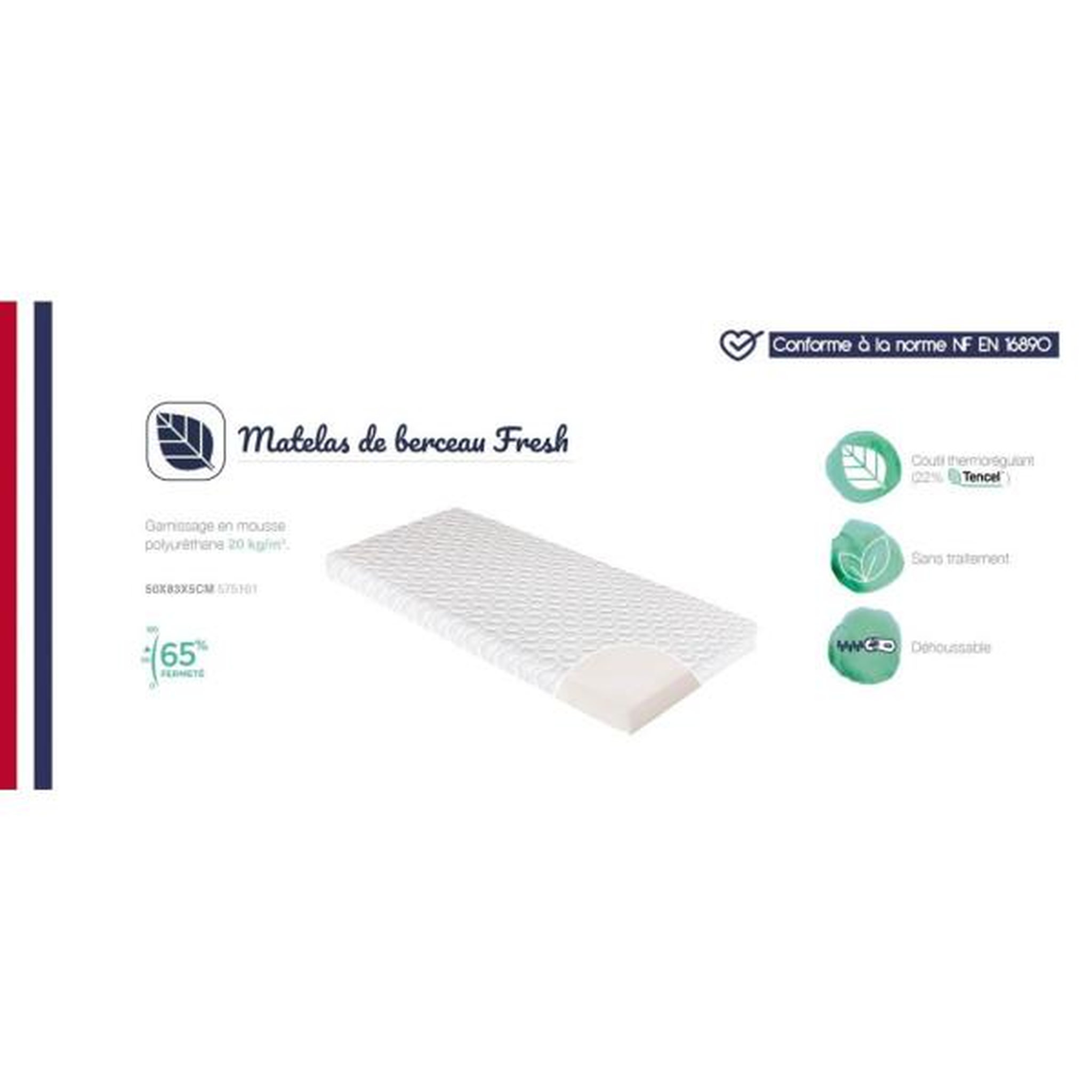 Voir la diapositive 3 : CANDIDE Matelas De Berceau Fresh CANDIDE 50x83x5cm, Sans Traitement, Idéal Cododo, Thermorégulant, Fabriqué En France, Garantie 5 Ans