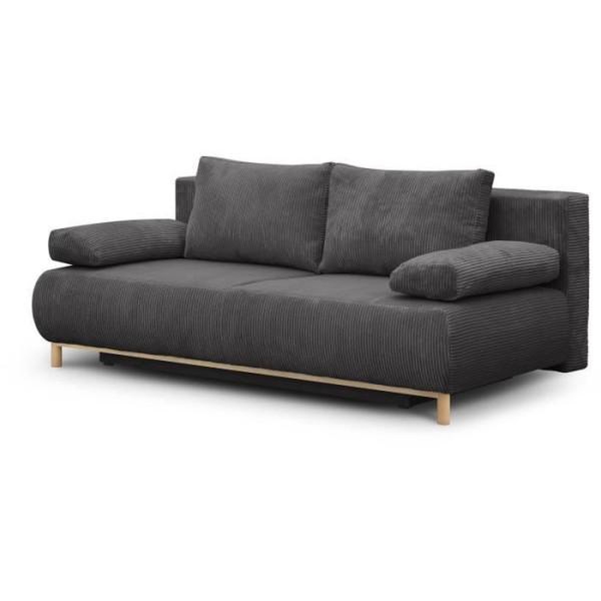 Voir la diapositive 4 : MARKET24 Banquette convertible 3 places MIKA - Velours côtelé gris foncé - Coffre de rangement - L 192 x H 84 x P 93 cm