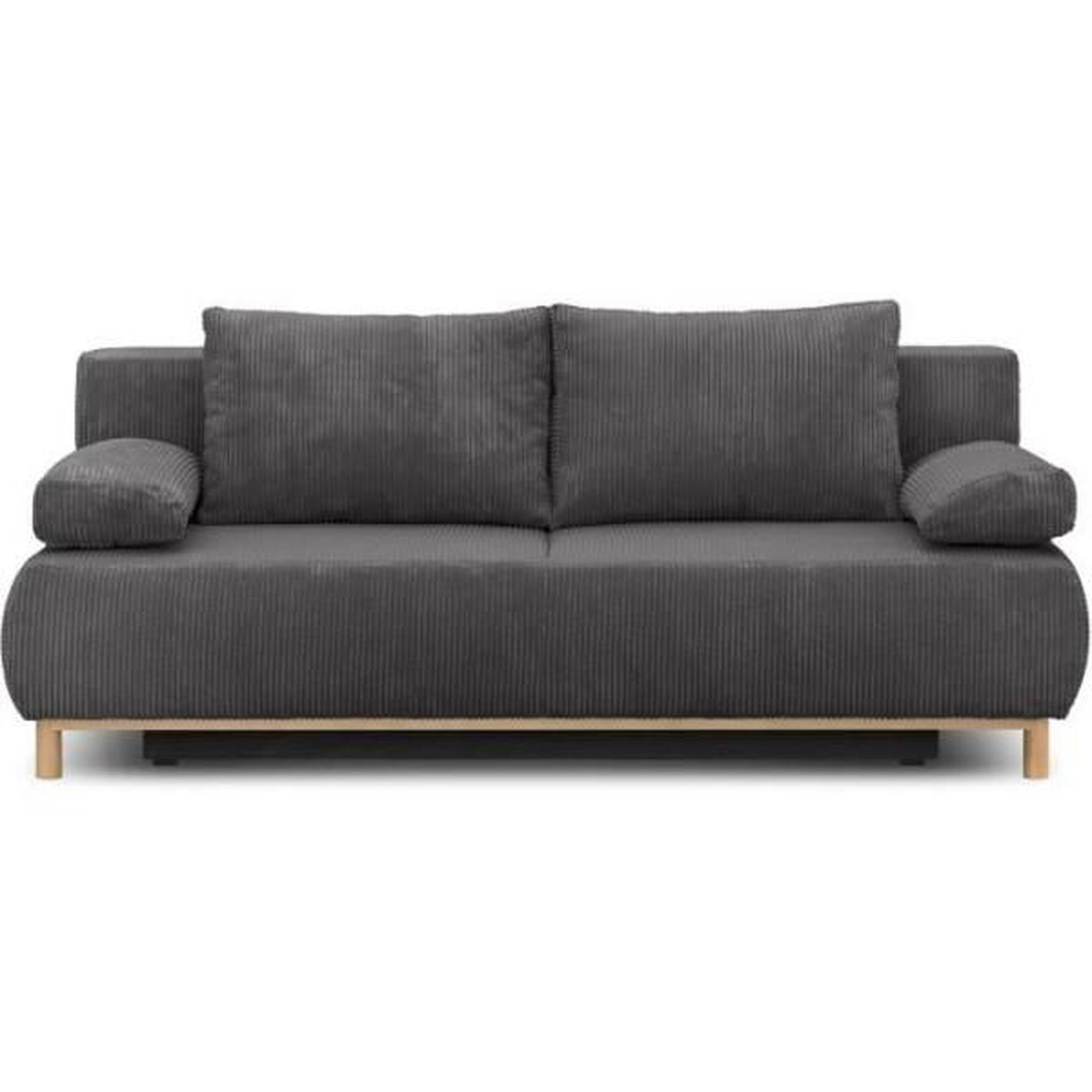 MARKET24 Banquette convertible 3 places MIKA - Velours côtelé gris foncé - Coffre de rangement - L 192 x H 84 x P 93 cm
