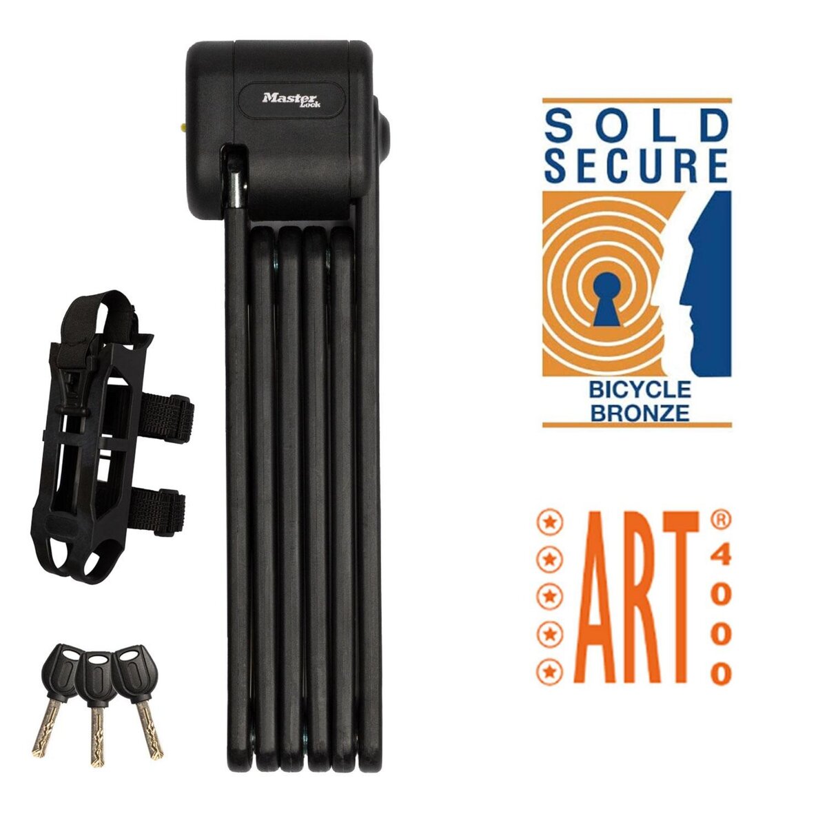 Master lock Antivol Vélo Pliabe Certifié en Acier Trempé, 3 clés, Support de transport Inclus