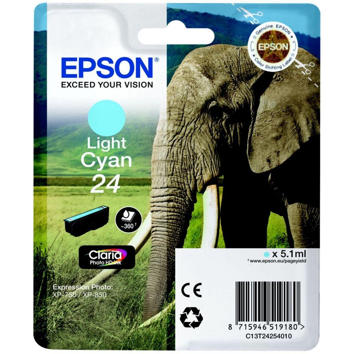 Epson Cartouche d'encre T2425 Cyan Clair Série Eléphant