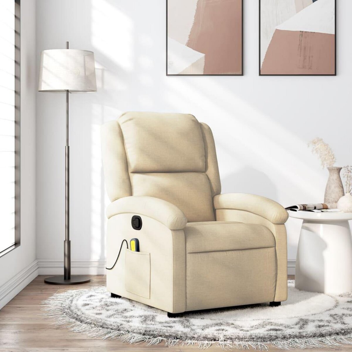 VIDAXL Fauteuil de massage inclinable Creme Tissu
