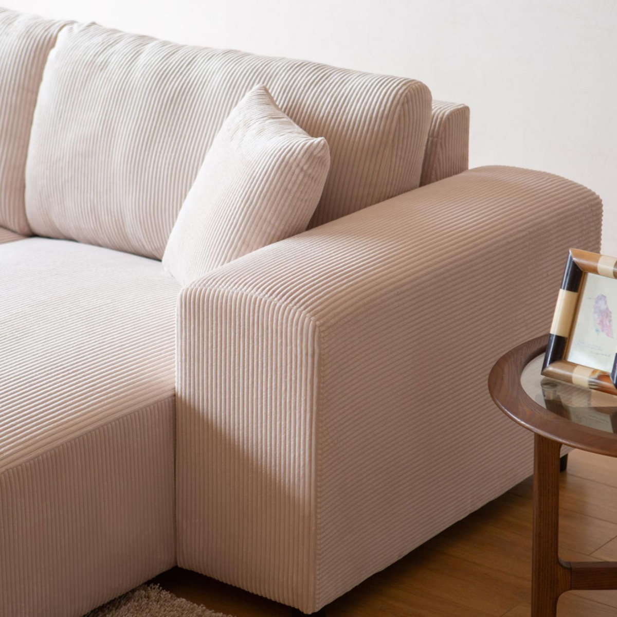 CONCEPT USINE Canapé d'angle modulable 3 places en velours côtelé beige ABERDEEN