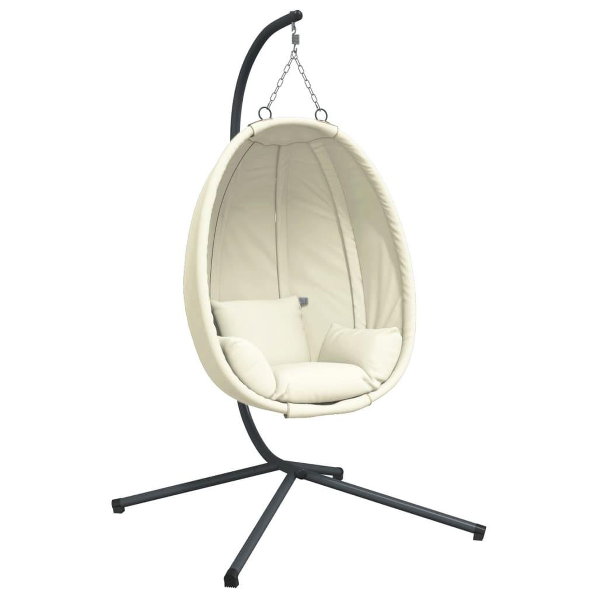Voir la diapositive 2 : VIDAXL Chaise suspendue en forme d'œuf et support beige tissu et acier