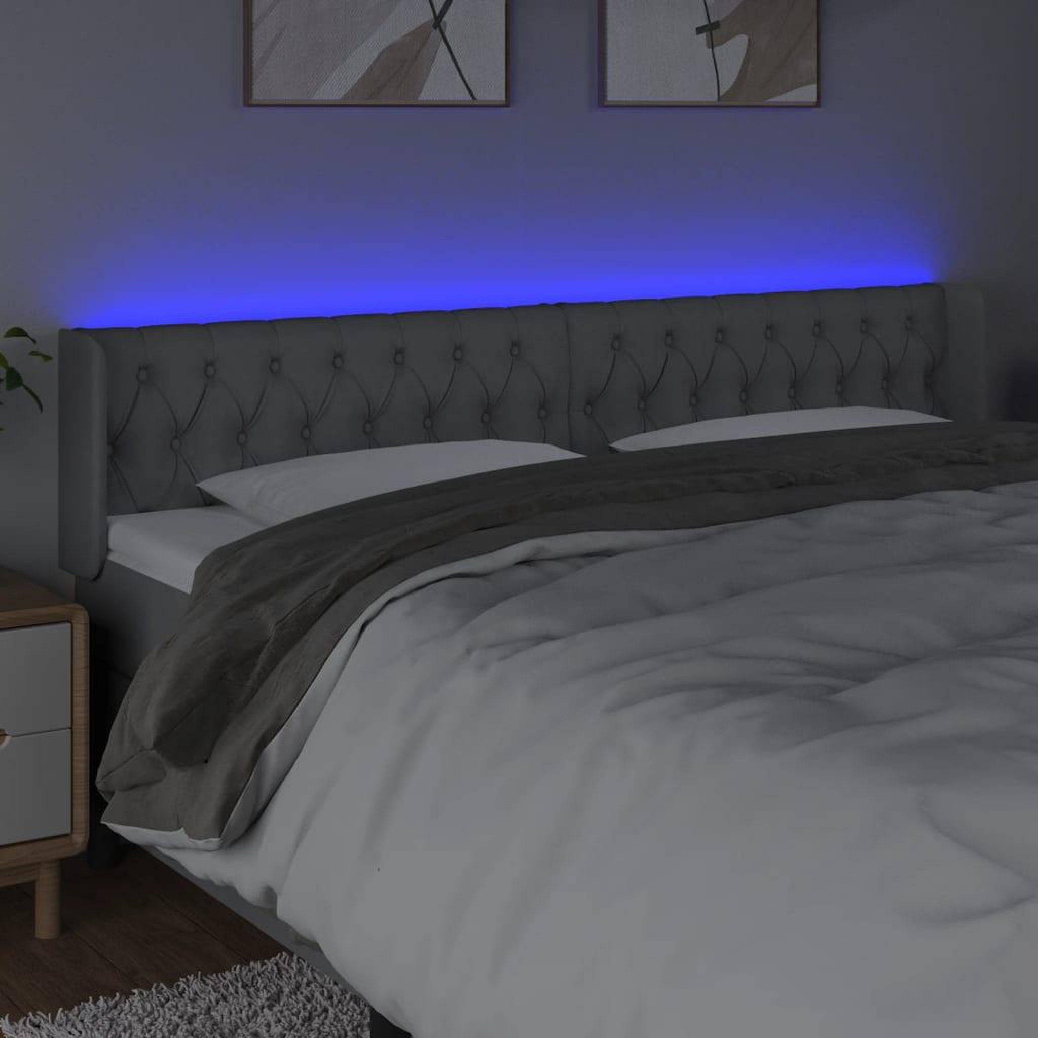 Voir la diapositive 4 : VIDAXL Tete de lit a LED Gris clair 183x16x78/88 cm Tissu