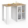 Voir la diapositive 5 : ID MARKET Ilot central LINO 120 cm 2 personnes bois blanc et plan de travail façon hêtre et portes vitrées