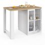 Voir la diapositive 5 : ID MARKET Ilot central LINO 120 cm 2 personnes bois blanc et plan de travail façon hêtre et portes vitrées