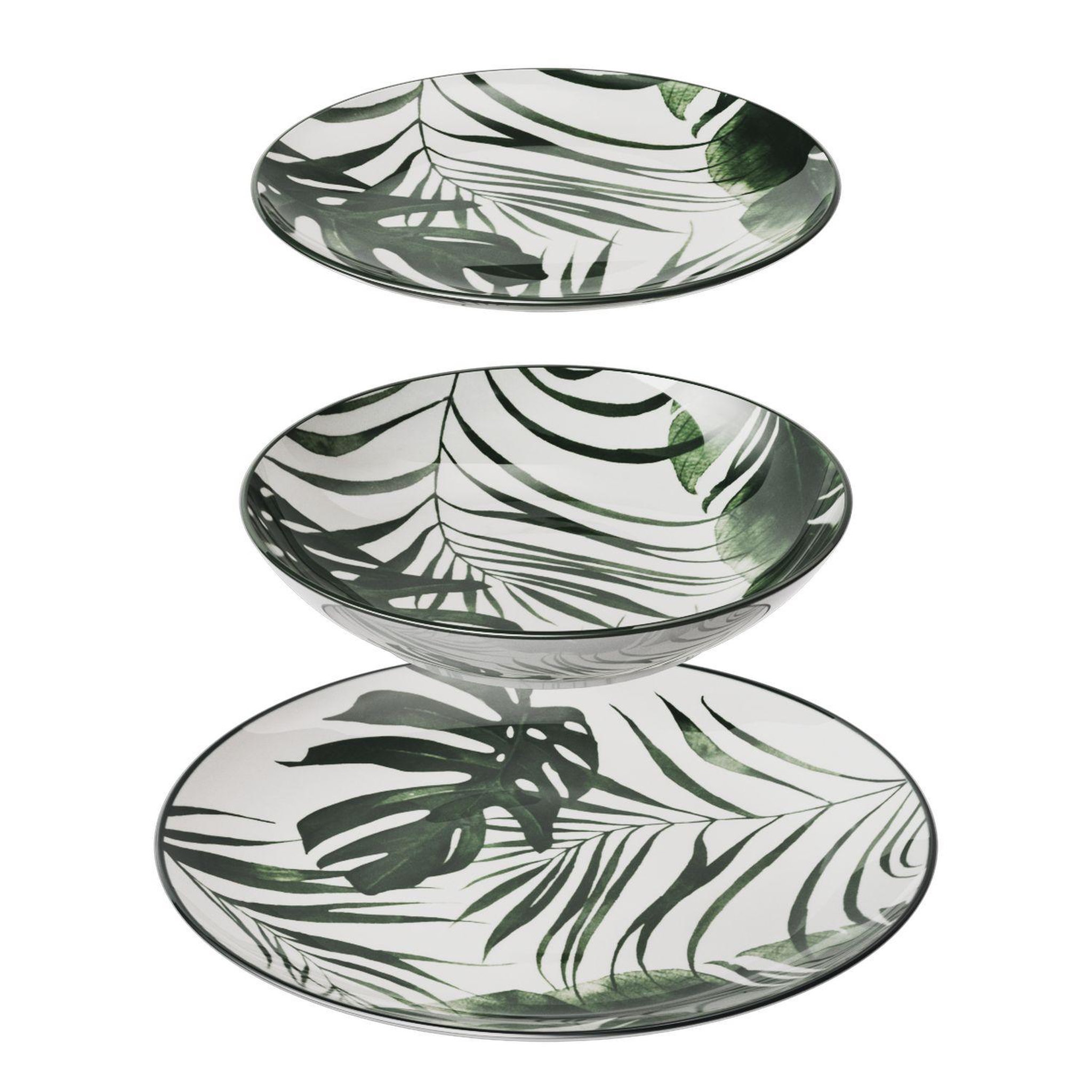 SECRET DE GOURMET Service vaisselle 18 pièces palme - vert