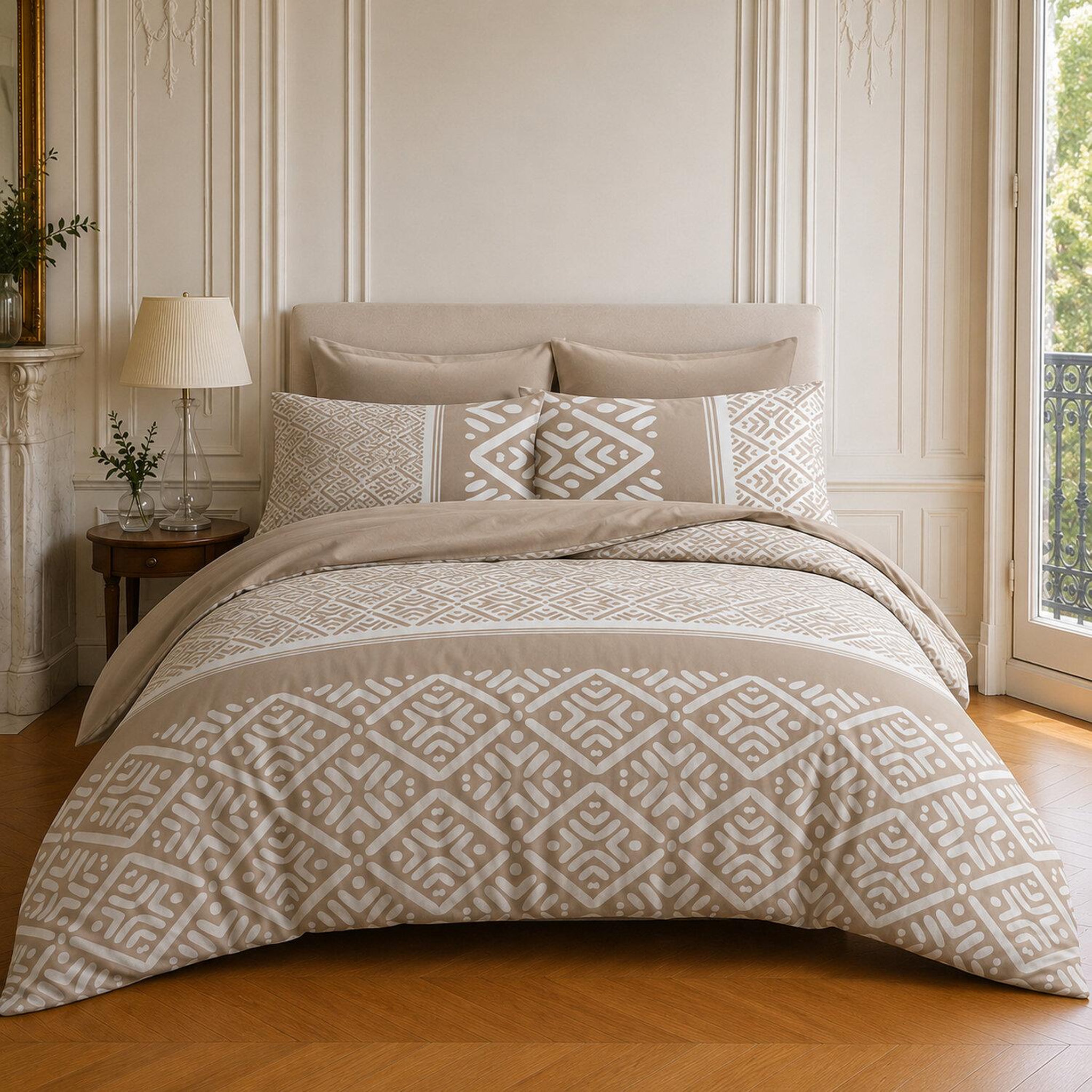 Home collection Parure housse de couette imprimée 100% coton 57 fils - boho - 220x240 cm