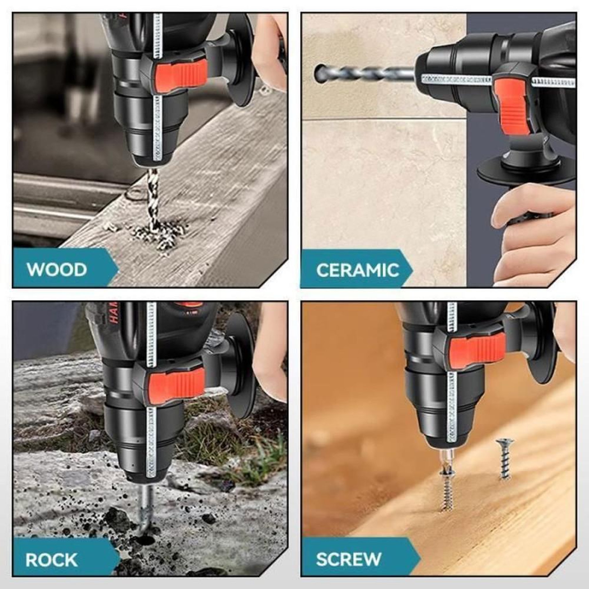 Voir la diapositive 4 : Marteau perforateur sans fil SDS-Plus 18V 650W brushless 4 modes poignée 360° 0-900 tr/min 4700 bpm kit 2x1,5Ah et accessoires